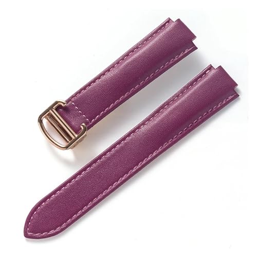 INEOUT Kompatibel Mit Cartier Blue Balloon Strap, Herrenarmband, Damenarmband, Konvexem, Weichem Lederarmband, Faltschließe, Uhrenzubehör (Color : Purple rose buckle, Size : 18X10mm) von INEOUT