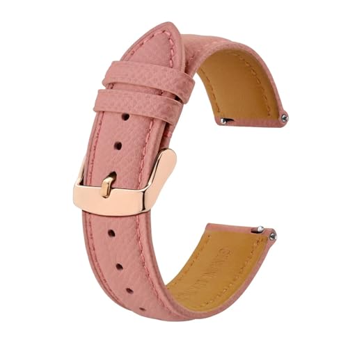 INEOUT Uhrenarmbänder, Schnellverschluss, 18 Mm, 20 Mm, 22 Mm, Strukturiertes Leder-Uhrenarmband For Männer Und Frauen, Rosafarbenes Armband, Roségold-Schnalle (Color : Pink-Rose Gold, Size : 22mm) von INEOUT