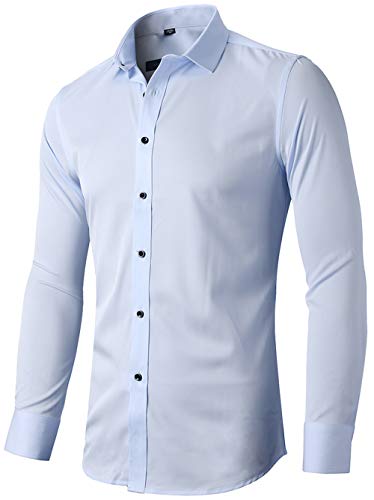 INFLATION Herren Hemd aus Bambusfaser umweltfreudlich Elastisch Slim Fit für Freizeit Business Hochzeit Reine Farbe Hemd Langarm,DE XS (Etikette 39),Hellblau von INFLATION