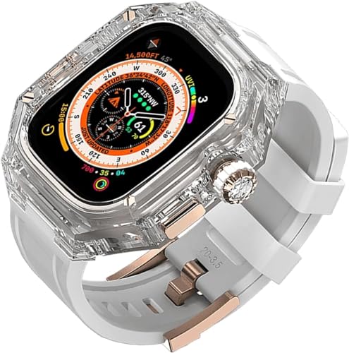 INFRI Transparentes Uhrengehäuse aus hartem Polycarbonat, Silikonband, Mod-Kit, für Apple Watch Serie Ultra 8, 49 mm, Ersatzzubehör, für Herren und Damen im RM-Stil, L, 49 mm von INFRI