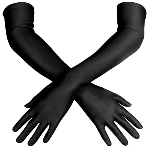 INGJIA Handschuhe Lang Schwarz Satinhandschuhe Abendhandschuhe Opernhandschuhe 17" Ellenbogenhandschuhe von INGJIA