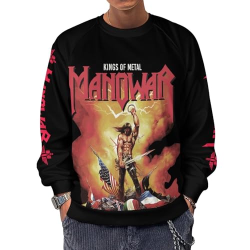 INGKE Manowar Herren Logo Baumwolle Sweatshirt Pullover Langarm Crewneck Sweat-Shirt Merch Top Für Männer Bekleidung Fans Geschenk von INGKE