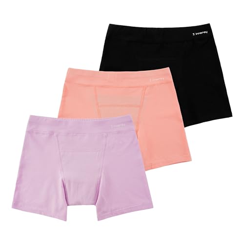 INNERSY Boxershorts Mädchen Baumwolle Perioden Unterwäsche Teens Erste Periode Set Mehrpack 3 (8-10 Jahre, Rosa/Schwarz/Violett) von INNERSY