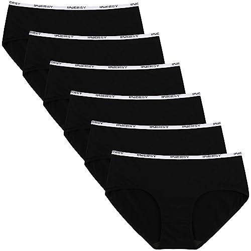 INNERSY Slip Damen Baumwolle Unterhosen Schwarz Taillenslip Frauen Hipster Panties Sport 6 Pack (XL, Schwarz) von INNERSY