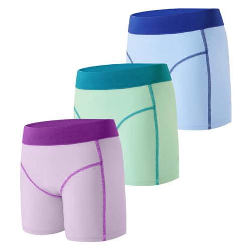 INNERSY Mädchen Boxershorts Baumwolle Boyshorts Pantys Hohe Taille Unterhosen Teens 3er Pack (8-10 Jahre, Blau/Lila/Grün) von INNERSY