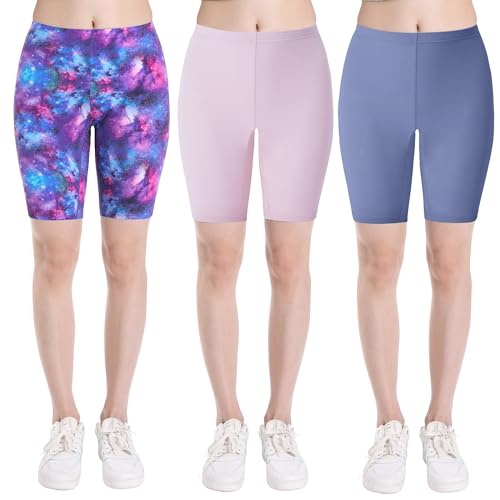 INNERSY Radlerhose Mädchen Shorts Baumwolle Sport Kurze Leggings Kinder Unterrock Sommer 3er Pack (12-14 Jahre, Hellviolett/Graublau/Sternhimmel) von INNERSY