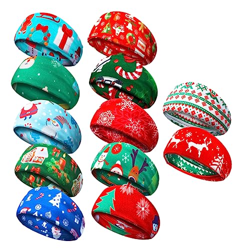 INOOMP 12st Weihnachtssport-stirnband Stirnbänder Haarband Haarschmuck Weihnachtsthema-stirnband Elastisches Stirnband Polyester Baumwolle Mann Weihnachten Schweißband von INOOMP