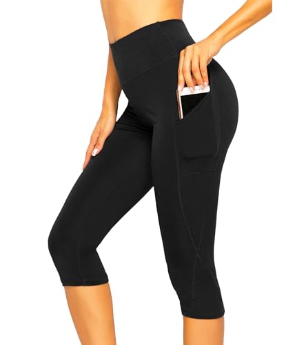 INSTINNCT Damen Doppeltaschen Sport Leggings 3/4 Yogahose Sporthose Laufhose Training Tights mit Handytasche Capris(normal) - Schwarz-1 S von INSTINNCT