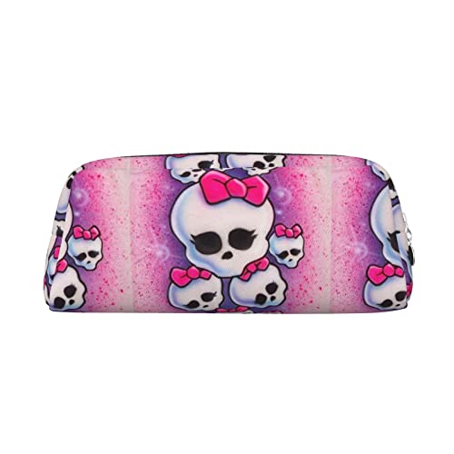 INVEES Federmäppchen für Mädchen, mit Totenkopf-Motiv, Leder, mit Reißverschluss, Schaumstoffpolsterung, für Schule, Büro und Reisen, Rosa, silber, Einheitsgröße, Taschen-Organizer von INVEES