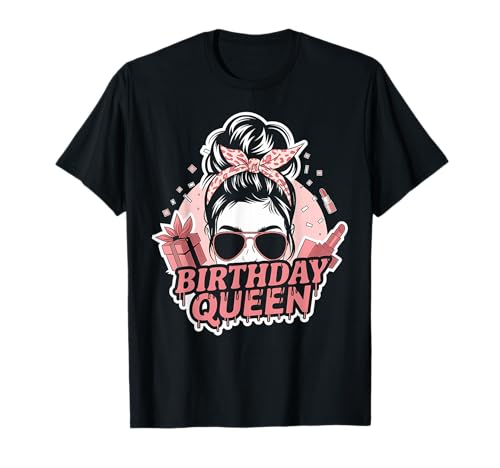 Geburtstag Königin Mädchen Rosa Lippenstift Sonnenbrille Passende Familie T-Shirt Geburtstag Königin Mädchen Rosa Lippenstift Sonnenbrille Passende Familie T-Shirt von IQTEE