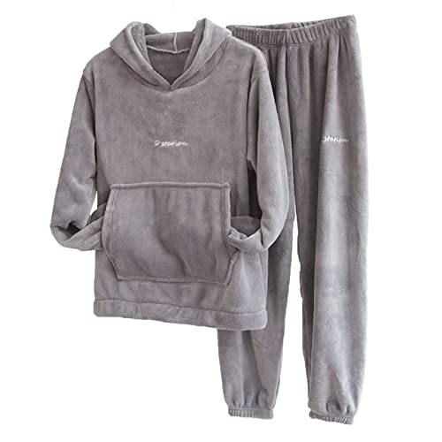 IQYU Hausanzug Damen Kuschelig Fleece-SchlafanzüGe FüR Damen Jogginganzug Baumwolle Schlafanzug Damen Winter Warm Pyjama Lang NachtwäSche Winter Langarm Shirt Und Pyjamahose von IQYU