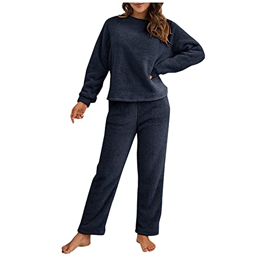 IQYU Hausanzug Damen Kuschelig Teddy-Fleece Kuschelanzug, Kuschelig-Trainingsanzug Damen Set Flauschig-Jogginganzug Langarm Freizeitanzug Elegant Schlafanzug, Freizeitanzug, Warm, Sportanzug von IQYU