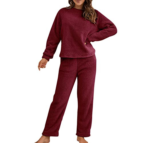 IQYU Hausanzug Damen Kuschelig Teddy-Fleece Kuschelanzug, Kuschelig-Trainingsanzug Damen Set Flauschig-Jogginganzug Langarm Freizeitanzug Elegant Schlafanzug, Freizeitanzug, Warm, Sportanzug von IQYU