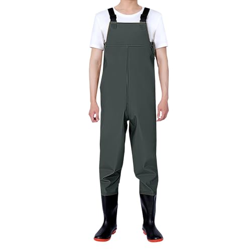 Herren Watthosen Wasserdicht Mit Stiefel Regenhose Mit Hosenträger Arbeitshosen Männer Latzhose Stretch-Regenlatzhose Wasserdicht Atmungsaktiv Wanderhose Softshell-Arbeitslatzhose Anglerhose von IQYU