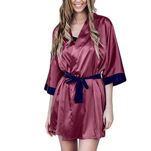 IQYU Bademantel Damen Kurz DüNn, Morgenmantel Damen Satin Kimono-Saunamantel Leicht Sexy Bademantel Langarm Hausmantel Robe Elegant Schlafanzug NachtwäSche FüR Brautjungfern Braut Party Loungewear von IQYU