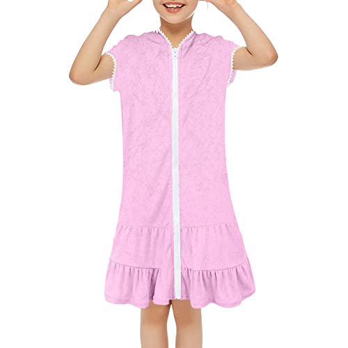 IQYU Bademantel Kinder MäDchen Frottee: Kinderbademantel MäDchen Mit ReißVerschluss Strandkleid Kurzarm Baby - MäDchen Bademantel Mabel Bathrobe-Morgenmantel-Pyjamas NachtwäSche von IQYU