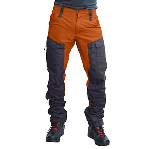 IQYU Cargo Hose Herren, Chino Regular Fit Trainingshose Multi-Pocket Jogginghose Baggy Mittelalter Trekkinghose Leichte Baumwollhose Einfarbige Strandhosen für Urlaub (Orange, L) von IQYU