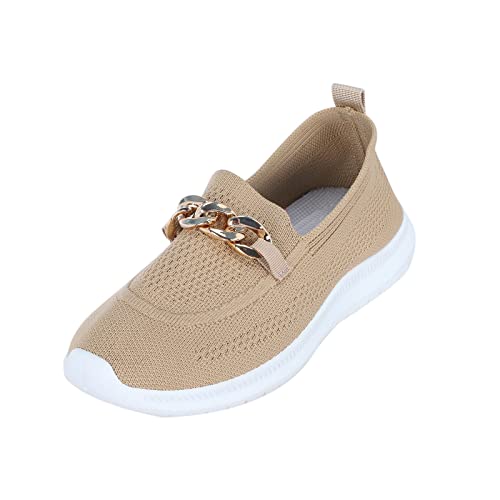 IQYU Damenschuhe Weite H 41 Neu einfarbige atmungsaktive Mesh-Kette Flache, Flache, lässige Sportschuhe High Sneaker Damen Rot (Khaki, 37) von IQYU