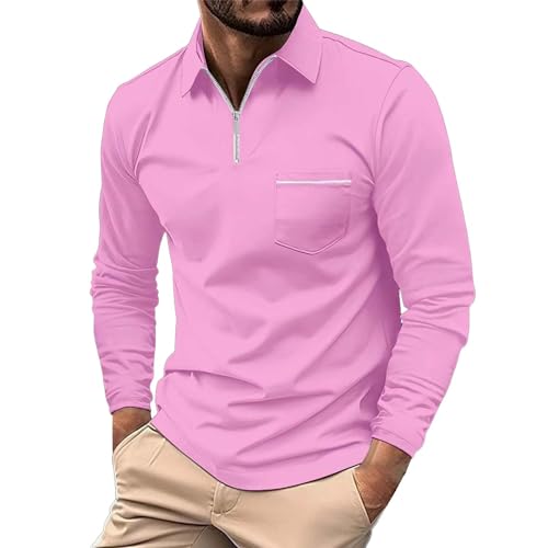 IQYU Digitaluhr Retro Herren Herrenmode Frühling und Herbst Casual Langarm Reißverschluss einfarbig Langarm T-Shirt Top Fliegeruhr (Pink, M) von IQYU