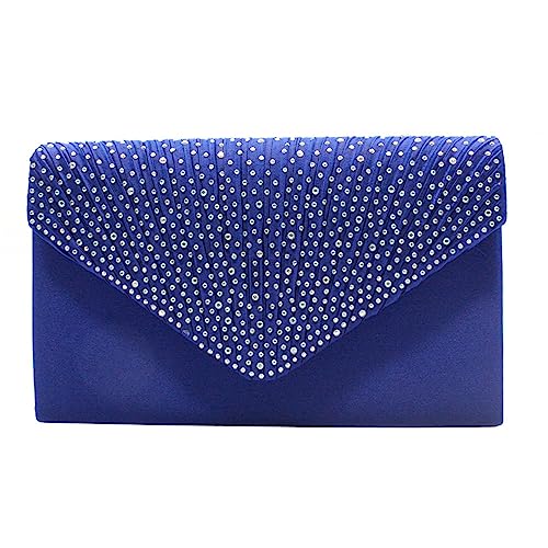 IQYU Für Taschen Große Damen-Clutch-Tasche für den Abend, Satin, Brautschmuck, Diamante, Party, Abschlussball, Umschlag Primark Taschen Damen (Blue, One Size) von IQYU