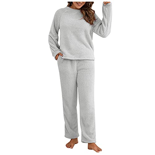 IQYU Hausanzug Damen Kuschelig Teddy-Fleece - Kuschelig-Trainingsanzug Damen Set Flauschig-Jogginganzug Langarm Freizeitanzug Elegant Kuschelanzug, Schlafanzug, Freizeitanzug, Warm, Sportanzug von IQYU