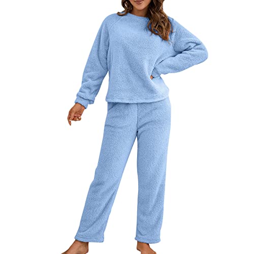 IQYU Hausanzug Damen Kuschelig Teddy-Fleece: Kuschelig-Trainingsanzug Damen Set Flauschig-Jogginganzug Langarm Freizeitanzug Elegant Kuschelanzug, Schlafanzug, Freizeitanzug, Warm, Sportanzug von IQYU