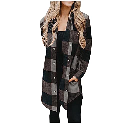 IQYU Hemdbluse Damen Kariert Lang - Karierte Jacke Damen Langarm HolzfäLlerjacke Vintage Karohemd Leicht Cardigan Oversized Hemdjacke-Karohemd Langarmshirts Blusenshirt Oberteile Kariertes Hemd Bluse von IQYU