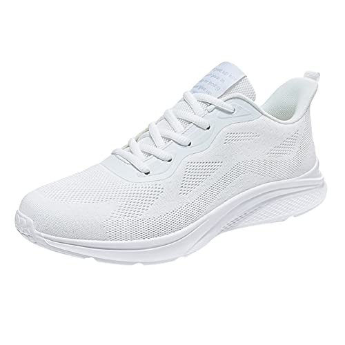 IQYU Herren Sneaker Schuhe Herrenschuhe Mesh Atmungsaktiv Schnüren Einfarbig Lässige Mode Einfache Schuhe Laufschuhe Sneaker Socken Herren 41 (White, 42) von IQYU