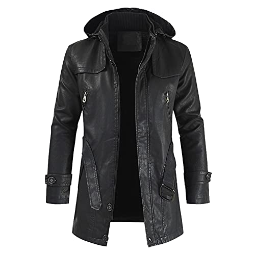 IQYU Herrenjacke Leder Winter Vintage Leicht Casual Softshell Jacke Funktionsjacke Lederjacke Übergangsjacke Regular Fit Bomberjacke Winterjacke Ledermantel Sweatjacke Freizeitjacke Wintermantel von IQYU