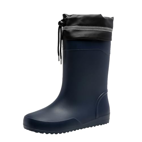 IQYU Hochwertige Herren-Regenstiefel mit mittelhoher Wade und flacher Sohle für die Regenzeit Stahlkappen Schuhe Herren (Blue, 42) von IQYU