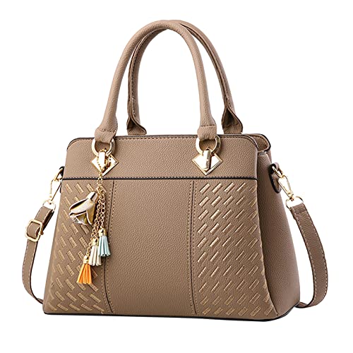 IQYU Hose Mit Kette Mit Taschen Damen Handtaschen Damen Geldbörse Satchel Umhängetaschen Geräumige Mode Tote Ledertasche Leggings Mit Taschen 3/4 (Khaki, One Size) von IQYU