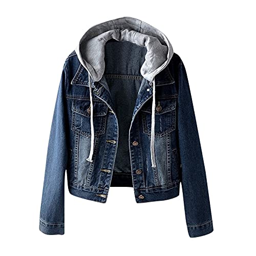 IQYU Jeansjacke Damen Oversize FrüHling - Jeansjacke Damen Mit Kapuze üBergangsjacke Teenager MäDchen Leichte FrüHlingsjacke Tailliert-Kurze Jeansjacken FüR Frauen Oversize Sommerjacke - Damen-Jacken von IQYU