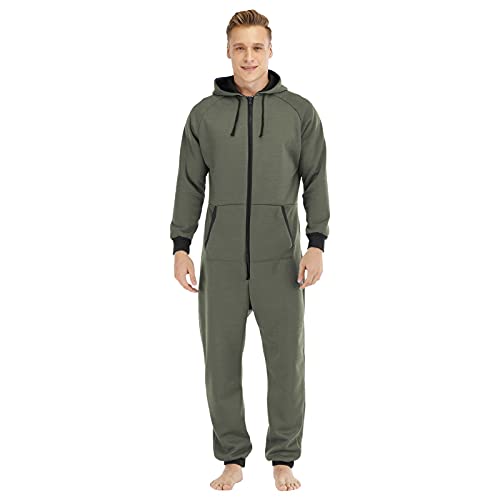 IQYU Jumpsuit Herren Kuschelig Fleece-Schlafanzug Lang Warm Winter Hausanzug Flauschig GanzköRperanzug Langarm Pyjama Kuscheliger Jumpsuits Onepiece Schlafoverall-Strampler - Geschenke FüR MäNner von IQYU