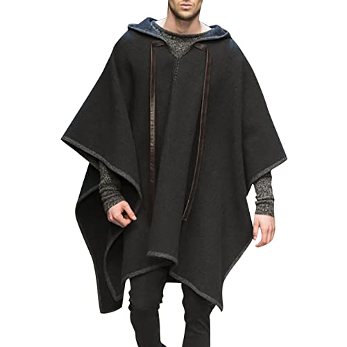 IQYU Kapuzenponcho - Poncho für Herren - Handgemacht Poncho Bequeme Kleidung für Männer Alpaka Poncho Kapuzen Poncho für Herren Handgemacht Poncho Wintermantel Warm und Weich Herrenmantel Winterjacke von IQYU