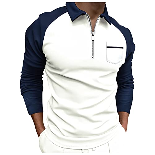 IQYU Langarmshirts Herren Klassisch Patchwork Slim Fit Pullover Mit Zip Off Umlegekragen Stretch Material Poloshirt Atmungsaktiv Golf-Shirts & Tops Oberteil Polohemd von IQYU