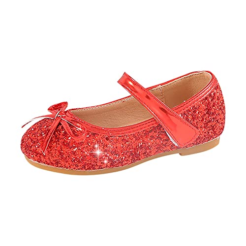 IQYU Lauflernschuhe Baby Kinder Mädchen Hochzeit Schuhe Blumenkind Schuhe Pailletten Feine Glitzer Schleife Mädchen Prinzessin Schuhe Kinder Schuhe (Red, 28 Little Child) von IQYU