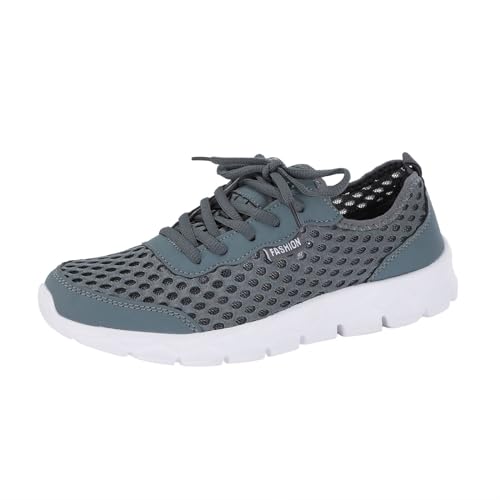 IQYU Männer Turnschuhe Sommer Leichte Atmungsaktive Freizeitschuhe Hohl Mesh Schnürschuhe Casual Laufschuhe Schuhe Herren Schwarz 41 (Grey, 44) von IQYU