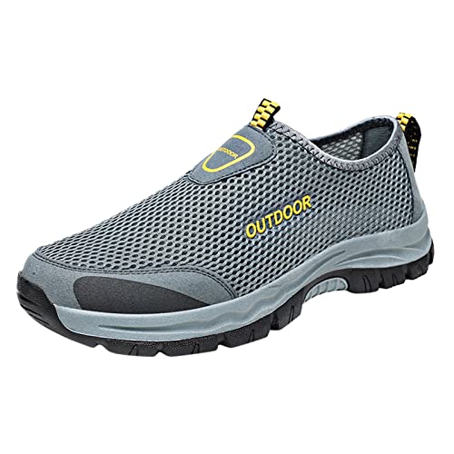 IQYU Mode Frühling und Sommer Männer Sportschuhe Wanderschuhe Hohl Mesh Atmungsaktiv Slip On Bequeme Einfarbige Lässige Herren Schuhe Sneaker 42 (Grey, 40) von IQYU