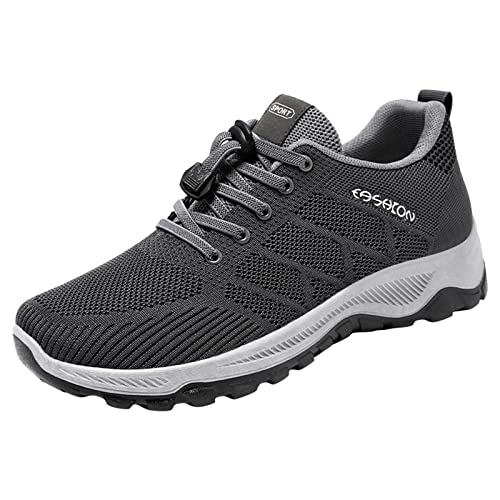 IQYU Mode Sommer Männer Sportschuhe Flacher Boden rutschfeste Schnürung Mesh Obermaterial Atmungsaktiv Bequem Lässiger Stil Schuhe Herren Laufschuhe (Grey, 43) von IQYU