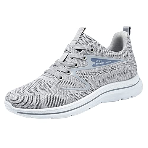 IQYU Mode Sommer und Casual Herren Turnschuhe Flach Leicht Mesh Atmungsaktiv Einfarbig Herren Schuhe Weite K Extra Weit (Grey, 41) von IQYU