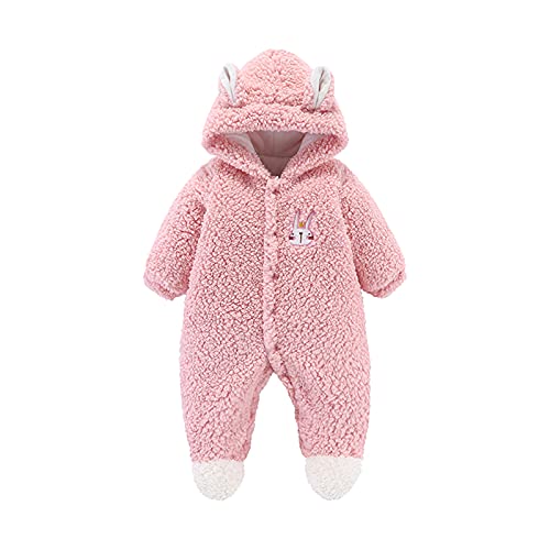 IQYU Ohr Warm Strampler Fuzzy Baby Jungen Kleinkind Overall Knöpfe Mantel mit Kapuze Säugling Cartoon Mantel und Jacke Sweatjacke Kurzarm Herren (Pink, 3-6 Months) von IQYU