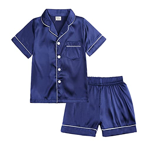 IQYU Pyjama 86 Mädchen Schlafanzug für kleine Babys, Mädchen, Jungen, Satin, Seide, Kinder, Kurze Ärmel, Nachtwäsche, Pyjamas, 2-teilig, mit Knöpfen, Klassische Loungewear-Shorts Kostüm Herren von IQYU