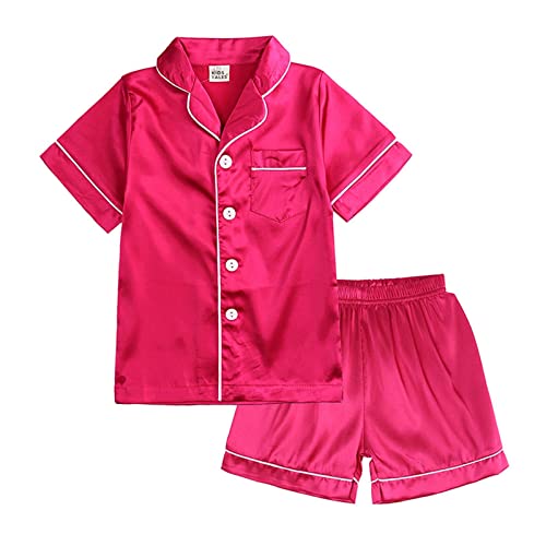 IQYU Pyjama 86 Mädchen Schlafanzug für kleine Babys, Mädchen, Jungen, Satin, Seide, Kinder, Kurze Ärmel, Nachtwäsche, Pyjamas, 2-teilig, mit Knöpfen, Klassische Loungewear-Shorts Kostüm Herren von IQYU