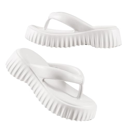 IQYU Schuhe Damen Winter 37 Frau Net rot erhöht Flip-Flops mit dickem Boden im Sommer draußen und trägt einen weichen Boden, tritt auf Sense-Clip-Füße, Schuhe Damen Winterstiefel Mit (White, 39) von IQYU