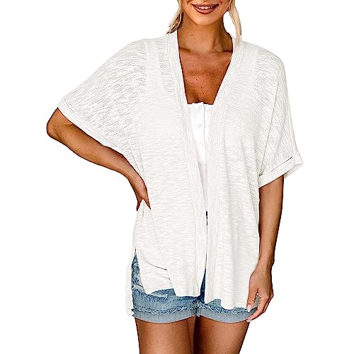 IQYU Shirtjacke Damen Sommer Leicht Cardigan Kurzarm Sommerjacke-Strickcardigan Kurz Strickjacke Leichte Sommerjacke Damen-Jacken Oversize Dünne Jacke Übergangsjacke-Strickjacken von IQYU