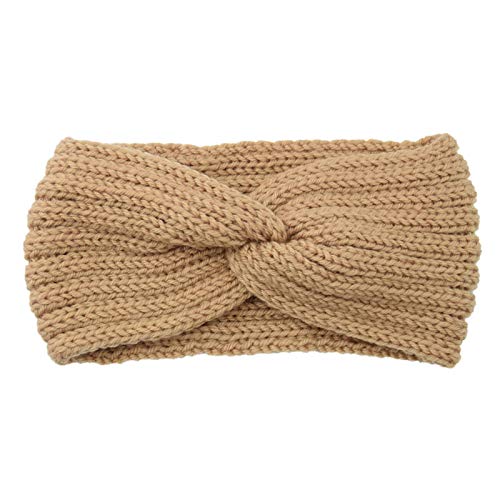 IQYU Stirnbänder Mädchen Winter Haarbinder Stretch Haarbinder weiches Kabel Frauen Haarreif wärmer Winter-Haarreif Stirnband Unter Reithelm (Khaki, One size) von IQYU