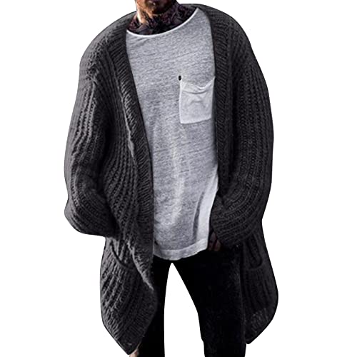 IQYU Strickjacke Herren Ohne Kapuze Baumwolle - Cardigan Herren Winter Langarm üBergangsjacke Mit Taschen Vintage Strickmantel-Grobstrick Strickcardigan Warm Grobstrickjacke FüR MäNner FrüHjahrsjacke von IQYU