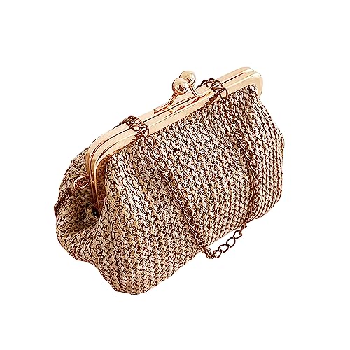 IQYU Taschen Damen Schwarz Mode Hasp Damen Weben Handtaschen Sommer Strand Weibliche Rattan Kleine Geldbörse Cargohose Damen Schwarz Taschen (Khaki, One Size) von IQYU