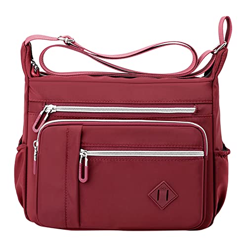 IQYU Taschen Schule Oberstufe Aus Stoff Damen Schulter Handtasche Geräumig Mehrere Taschen Tasche Damen Crossbody Geldbörse Mode Tragetasche Top Satchel Taschen Damen Umhängetasche (Wine, One Size) von IQYU