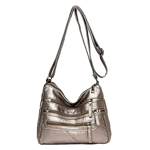 IQYU Umhängetaschen Klein Nylon Crossbody-Geldbörsen für Frauen, lässig, verstellbarer Riemen, Umhängetasche, Damen-Ledertasche Taschen Organizer Groß (Bronze, One Size) von IQYU